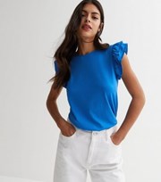 New Look Blue Cotton Frill Sleeve Vest